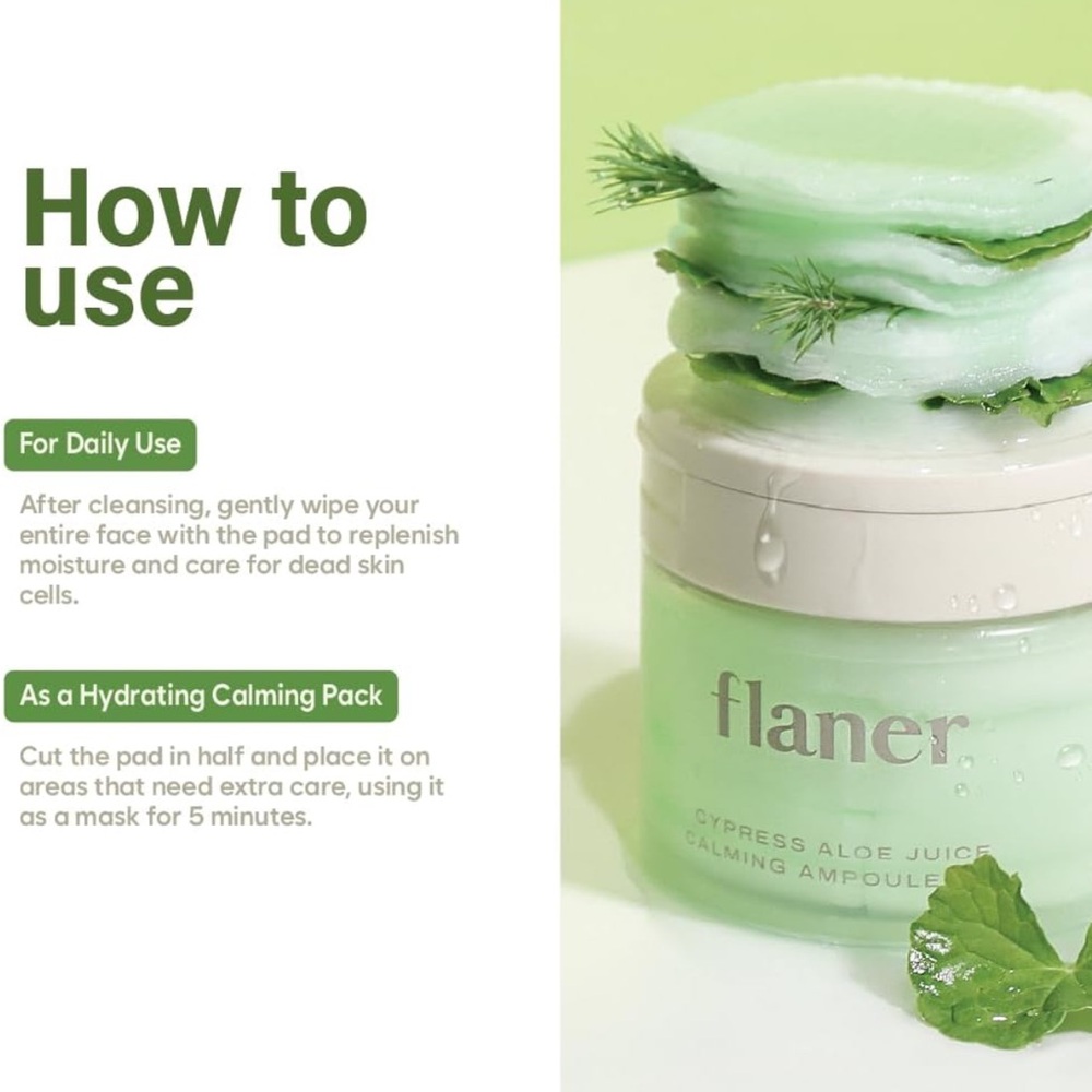 Korean Skincare Flaner Cypress Aloe Calming Toner Pads - Picture 8 of 14